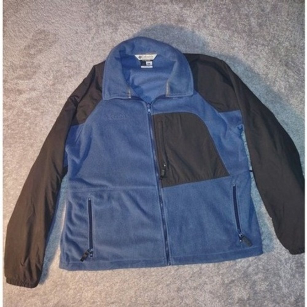 Columbia Interchange Fleece Jacket Mens XL Blue Black Full Zip Outdoor Sporty